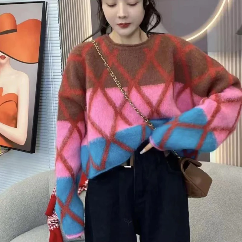 Pulover rajut pendek kasual Atasan Wanita lengan panjang Fashion Atasan 2023 musim gugur/musim dingin kerah O warna sesuai Sweater Jumper Sueter 29222