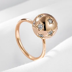 Wbmqda Unique 585 Rose Gold Color Round Ball Ring For Women Star Shape Zircon Setting Simple Fashion Christmas Jewelry Gifts