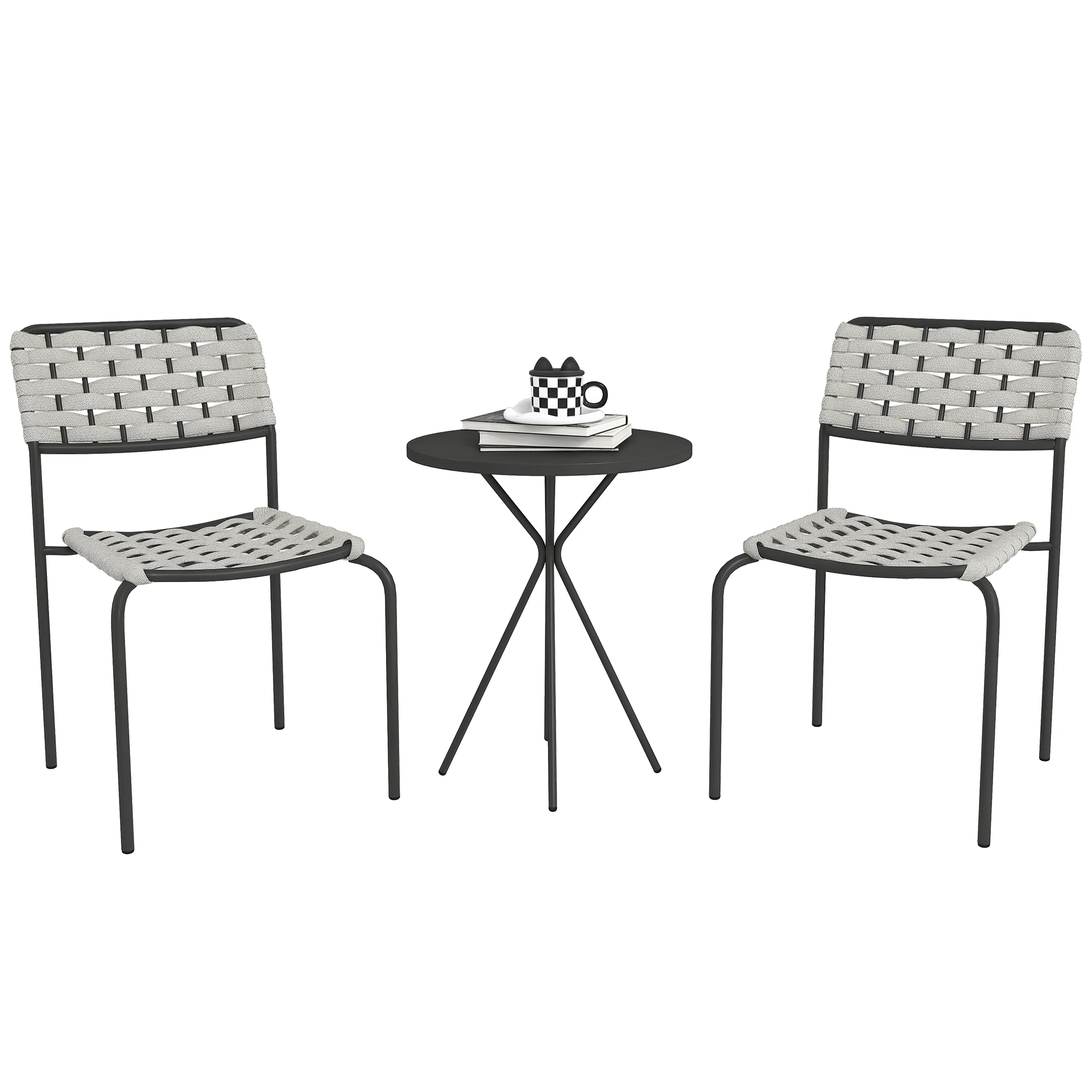 Factory Direct 2026 Outdoor Lounge Set Poly Rattan 3 Piece Garden Furniture for 2 Persons 2 Chairs & Table Gray Balcony Patio