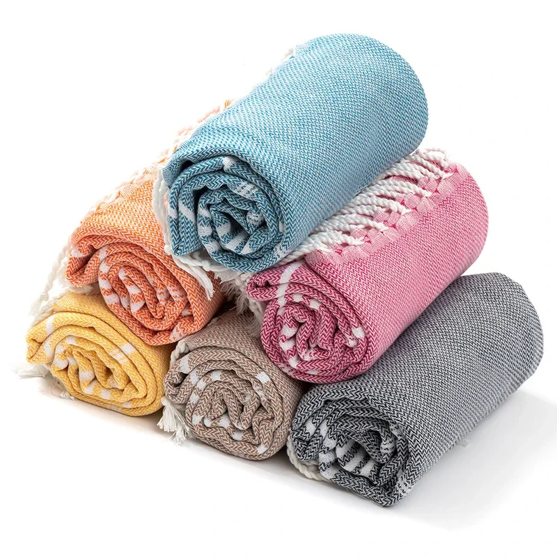 Quick Drying Beach Towel Absorbent Fringe Polyester Cotton 21 Thread Striped Türkiye Bath Towel Soft And Comfortable Suitable