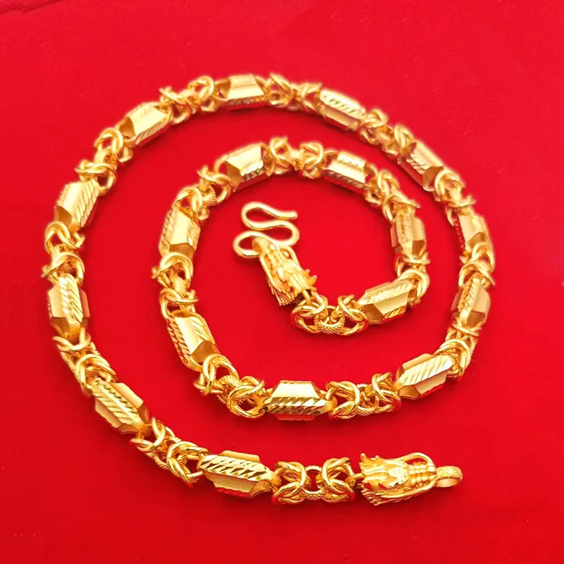 10mm Taiwan-style iridescent hexagonal dragon bone chain link 9999gold