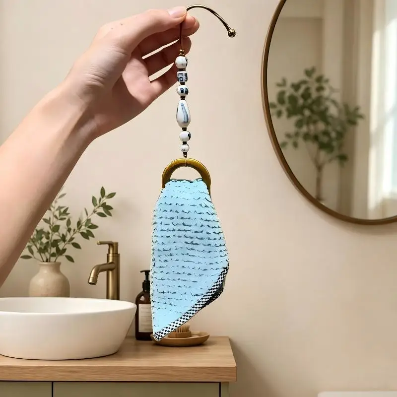 Decorative Beaded Towel Hanger With Wooden Ring Practical Design, Portable For Bathroom Kitchen