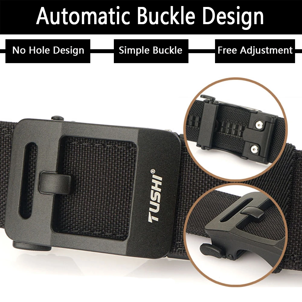 TUSHI Hard Tactical Belt for Men Metal Automatic Buckle Thick Nylon Police Military Gun Belt Casual Belt IPSC Girdle Male 140cm