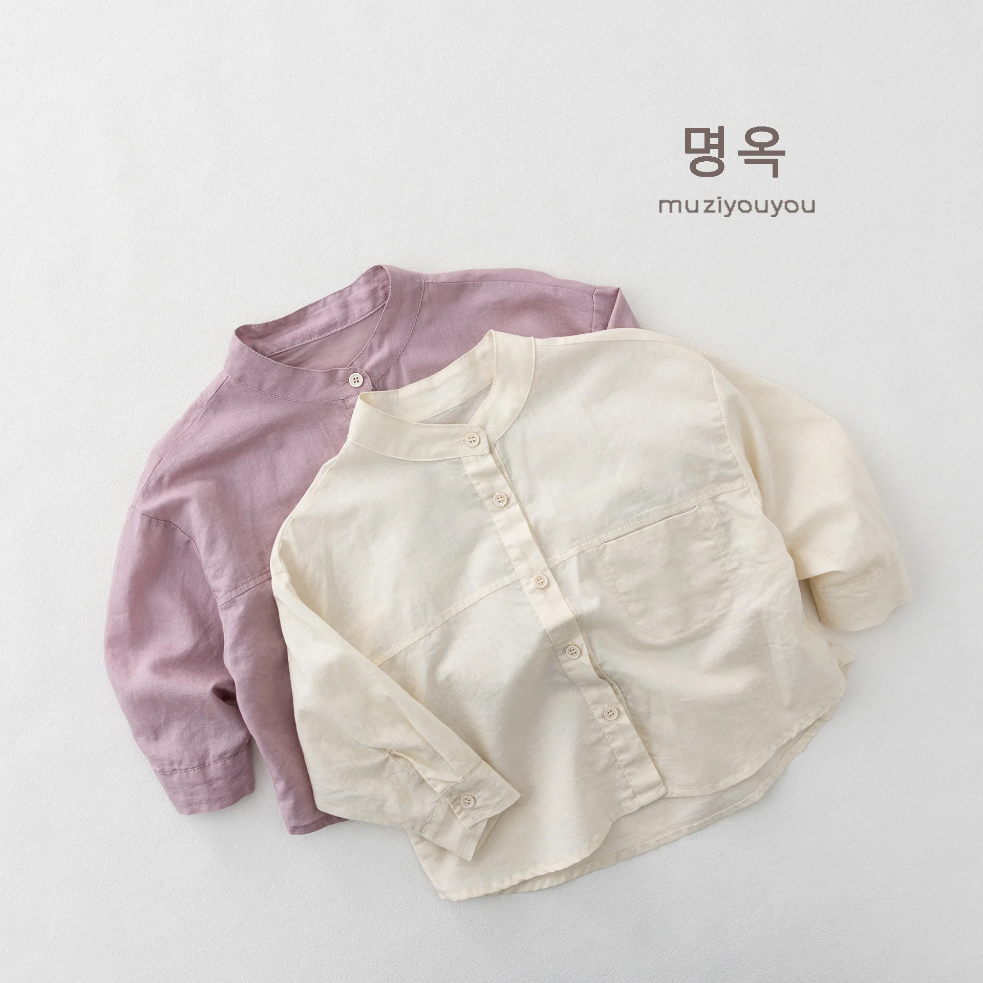 Childrens Clothing 2026 New Stand Collar Shirt Childrens Summer Thin Loose Versatile Casual Stylish Long Sleeve Shirt
