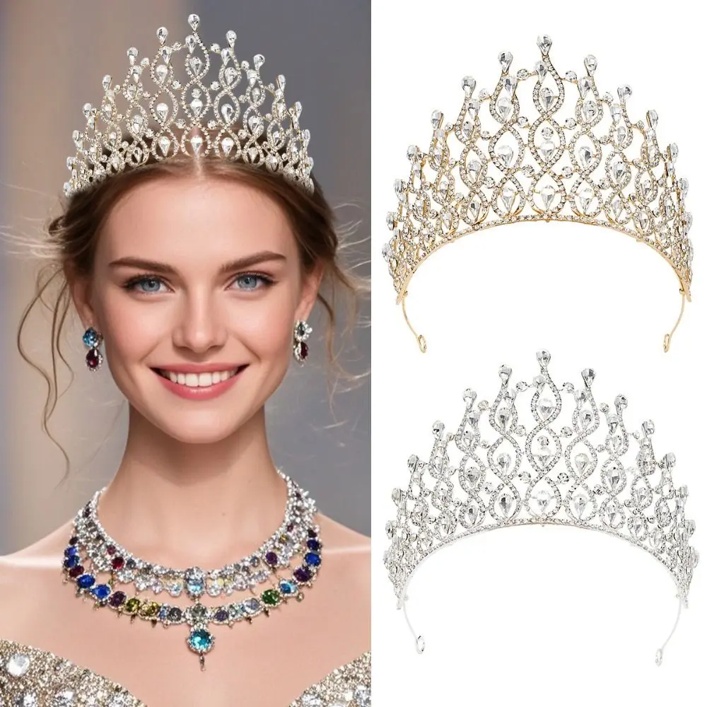 

Европейская роскошная тиара в стиле барокко, элегантная регулируемая корона принцессы из сплава, винтажный блестящий обруч для волос для женщин, для дня рождения и вечеринок
