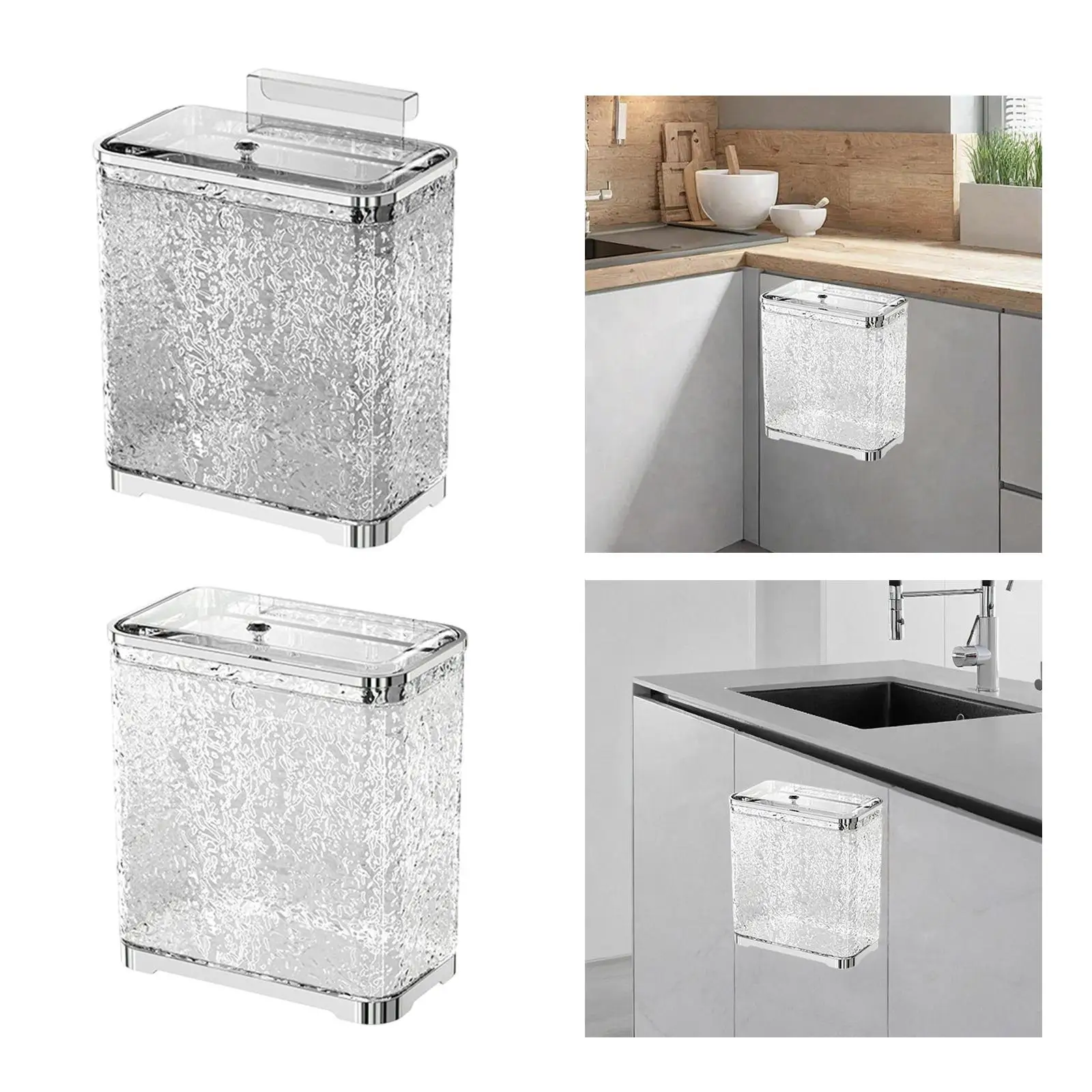 Kitchen Hanging Trash Can with Lid Sealed Storage Bucket Portable Compost Bin for Cabinet Door Kitchen Bedroom Cupboard Bathroom