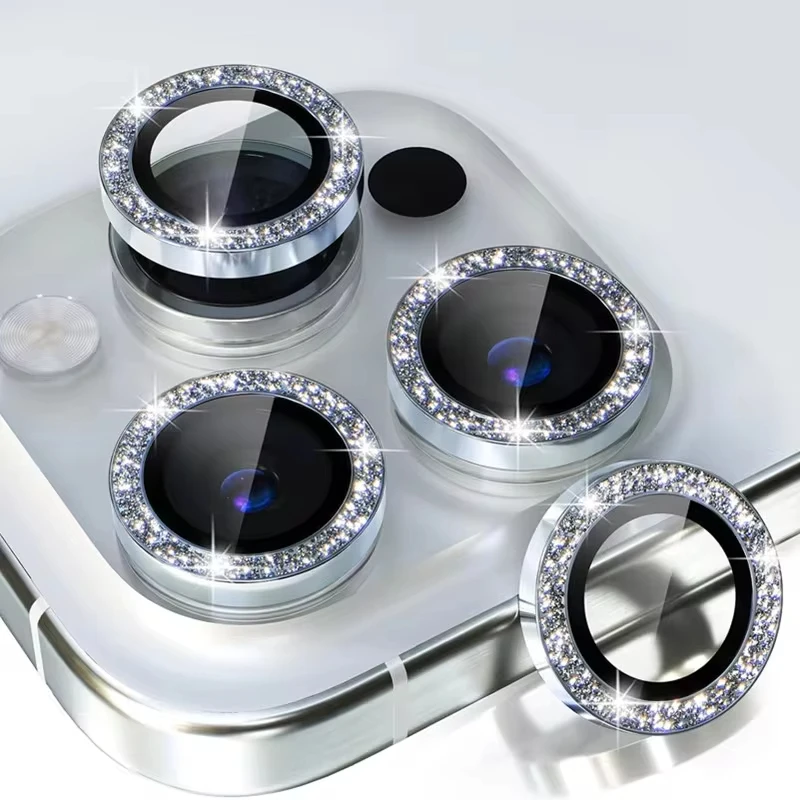 Glitter Bling Metal Glass Camera Lens Protector for iPhone 16 15 14 13 11 Pro Max Plus 12 Mini 15Pro 14Pro Women Ring lens Cover