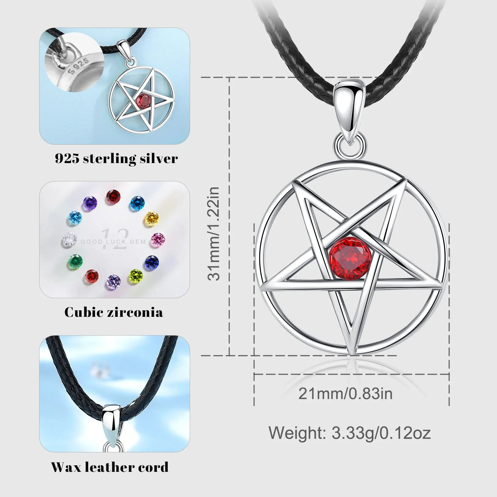 Eudora 925 Sterling Silver Inverted Pentagram Necklace for Women Man Amulet Guardian Star Tetragrammaton Pendant wiccan Jewelry