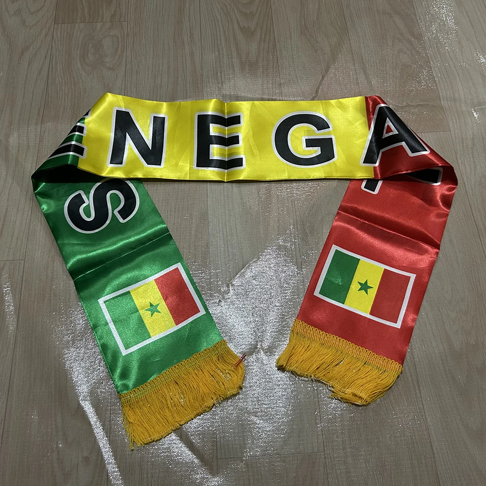 （TIKI FLAG）Senegal Scarf 14x135cm Double-sided Printed Senegal Flag Satin Scarf Suitable for world cup Sports Events
