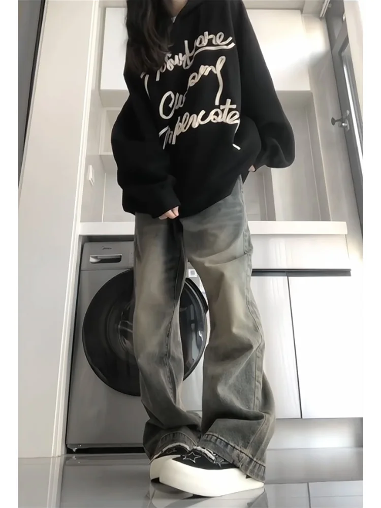 Slim Straight High-Waist Wide Leg Jean Women's Autumn Winter New Sle Water Waed American Vibe Skinny High Street Pants