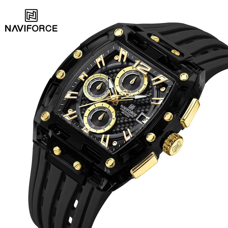 NAVIFORCE NF7105 Luxury Sports Quartz Colorful Multi Functional Tonneau Type Water Resistant Watch with Auto Date