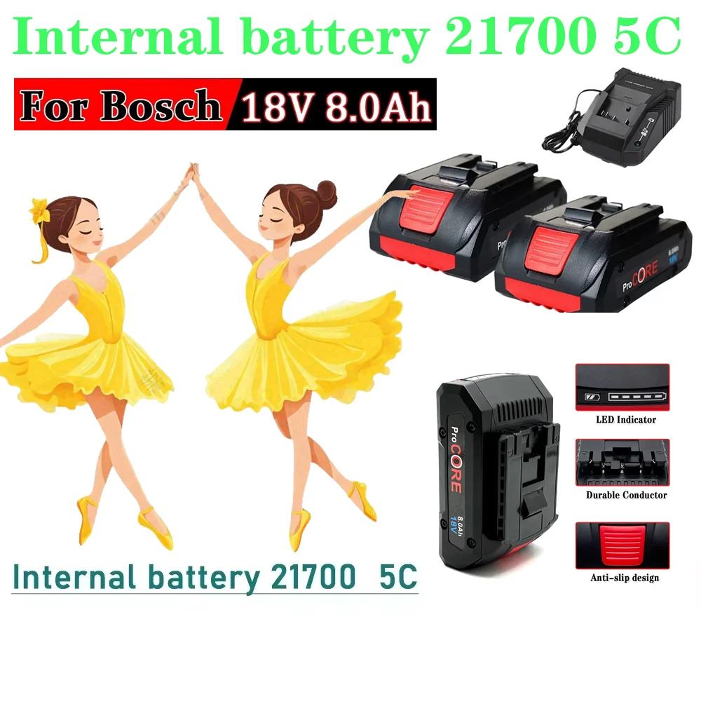 

New 21700 Battery Cell 18V battery For Bosch ProCORE Premium Series Replacement Battery BAT609, BAT618, GBA18V8