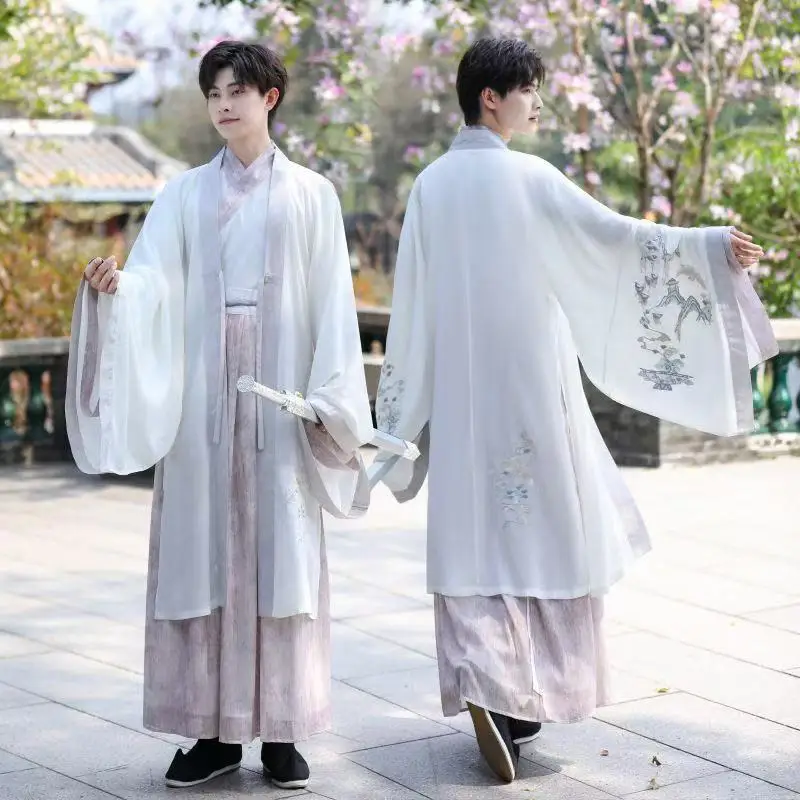 

White Fairy Martial Hanfu Men Women Traditional Chinese Printing Clothing Carnival Event Stage Show Clothing Vintage Male Dress
