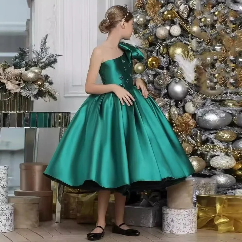 

Girls Green Princess Party Dress Children Birthday Pageant Gown for Kids Host Piano Violin Performance Evening Wedding Costume