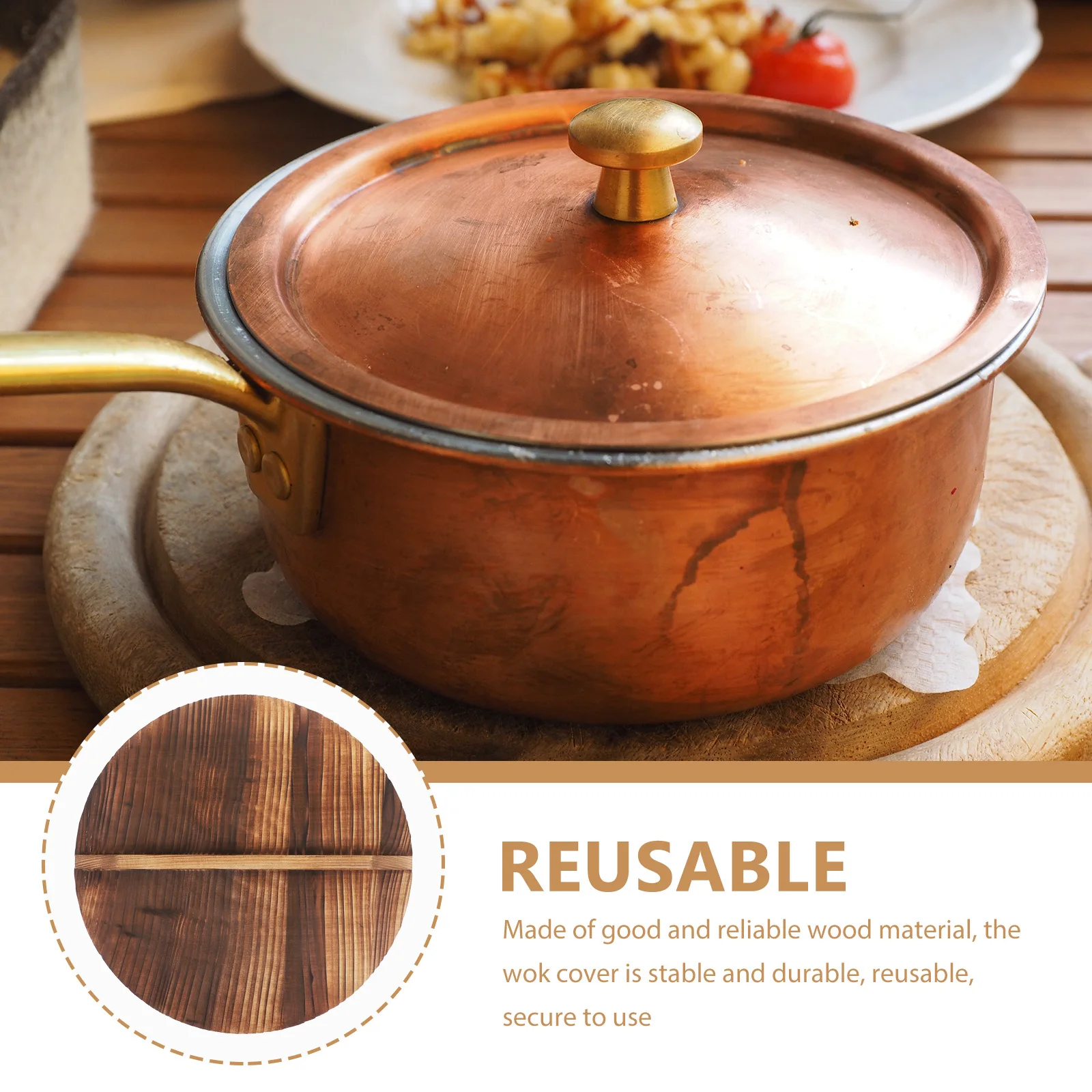 

14 Inch Wooden Wok Lid 36cm Frying Pan Cover Kitchenware Reusable Easy Cleaning Large H Practical Cooking