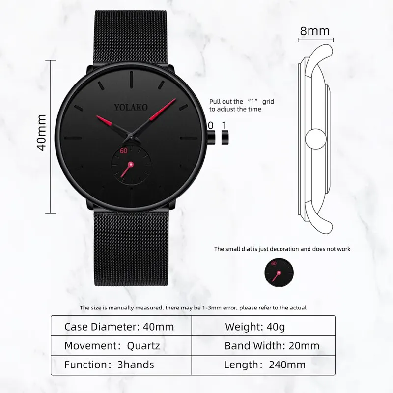 2024 Mens Fashion Minimalist Watches Men Business Casual Quartz Watch Simple Male Stainless Steel Mesh Band Clock Reloj Hombre