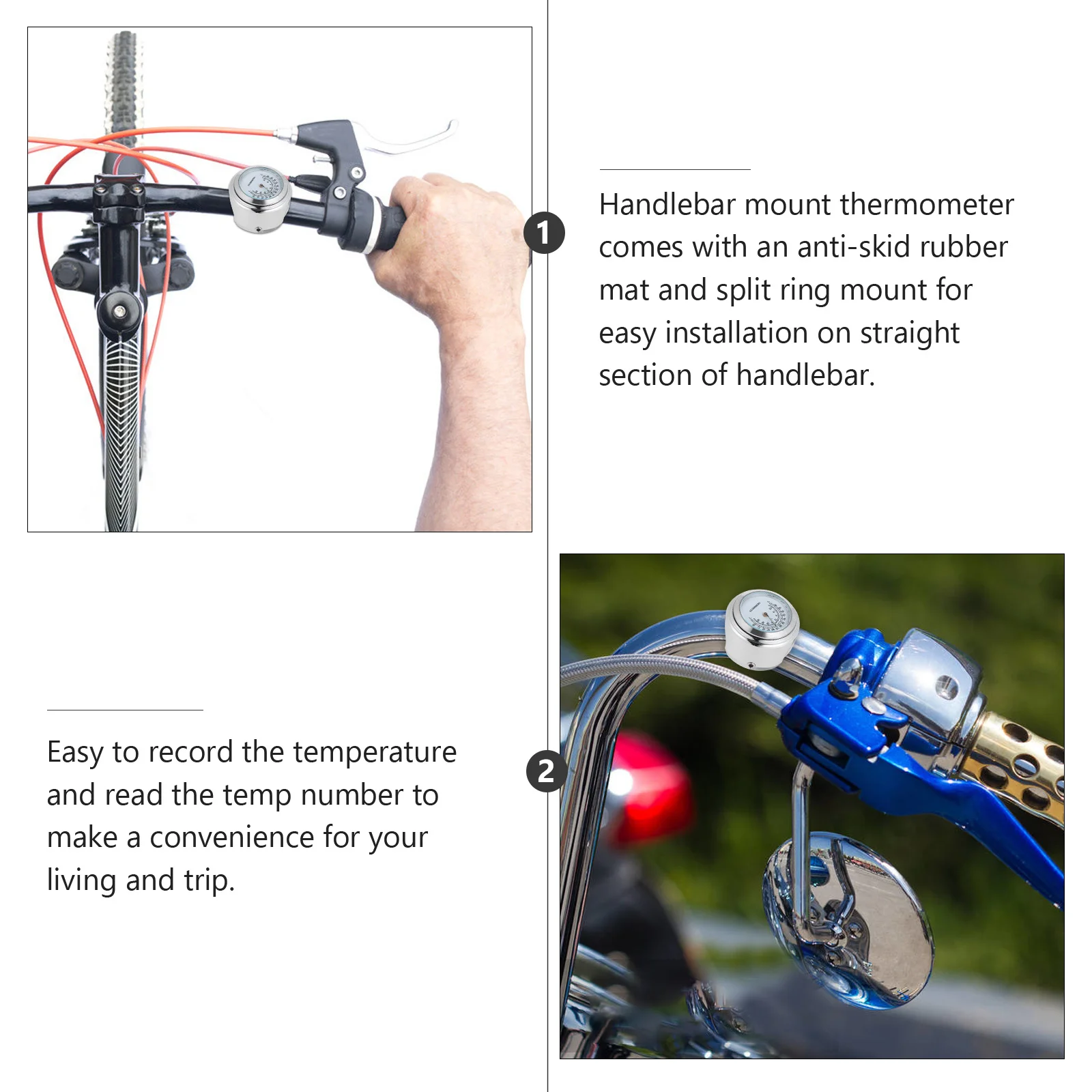 دراجة نارية المقود مقياس درجة الحرارة مقاوم للماء سبائك الألومنيوم مطلي سطح مقاومة للصدمات المقود جبل #1