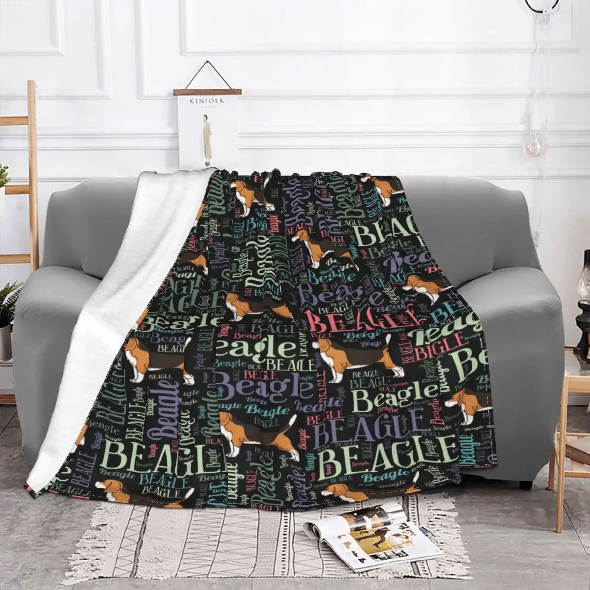 Beagle Cartoon Blanket Fleece Decoration Collage Cute Animal Pet Dog Multifunction Soft Throw Blanket for Sofa Office Bedspreads