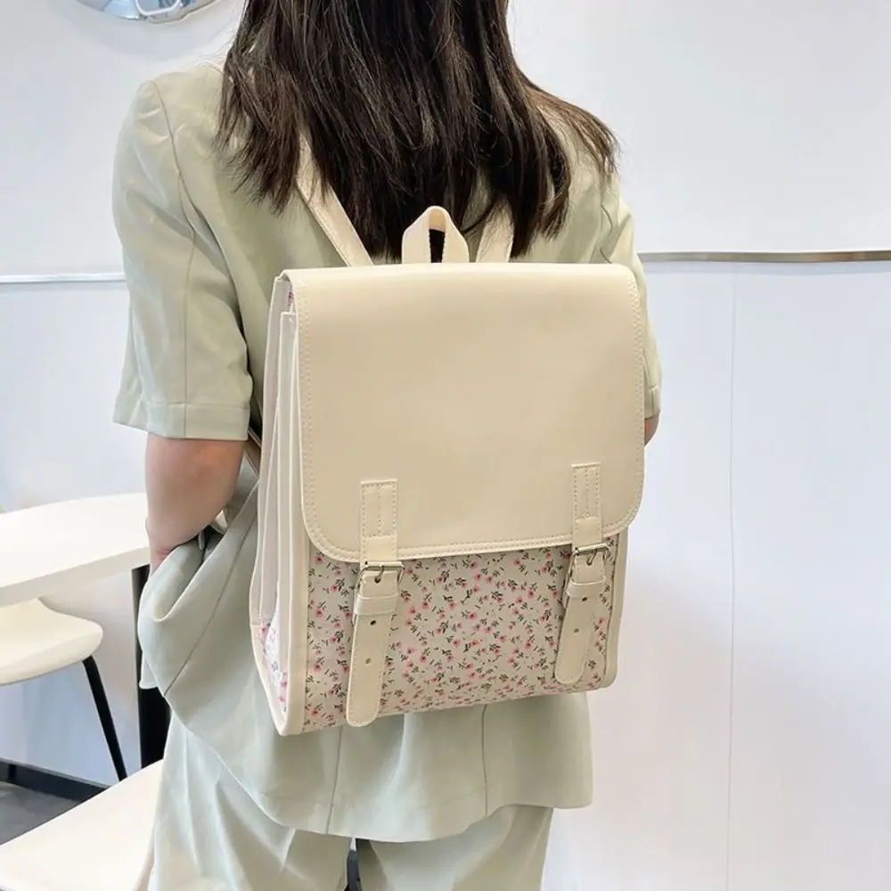 Large Capacity School Backpack New Adjustable Strap Portable Schoolbag Flower Pattern Multi-pocket Daily Bag