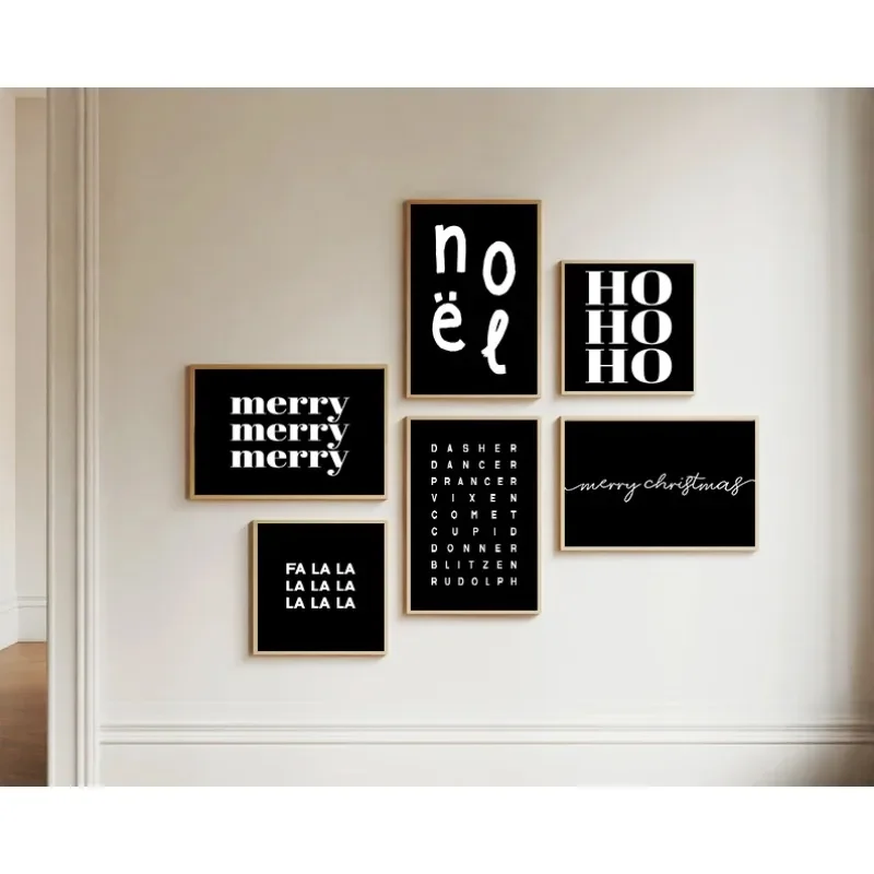 Christmas Light Alphabet Black White Apricot Poster Simple Modern Trendy Woven Letter Line Canvas Painting Bedroom Wall Art