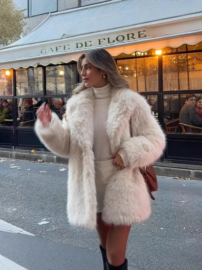 Damski luksusowy płaszcz ze sztucznego futra, gruby, pluszowy, długi płaszcz z imitacji futra, styl lisia, średniej długości, ciepła, codzienna, elegancka kurtka dla kobiet.