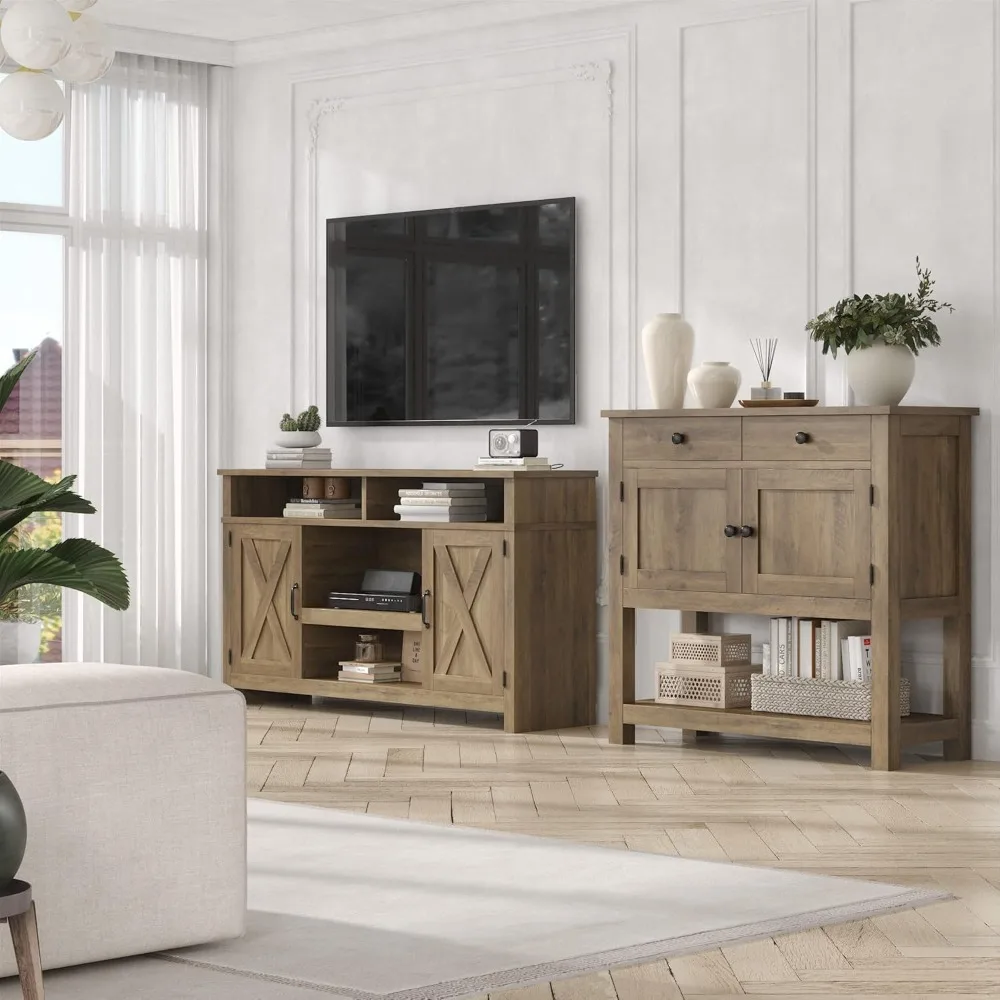 طاولة كونسول على طراز المزرعة مع خزانة وأدراج ورف تخزين - بار القهوة، المدخل، طاولة بوفيه الأريكة