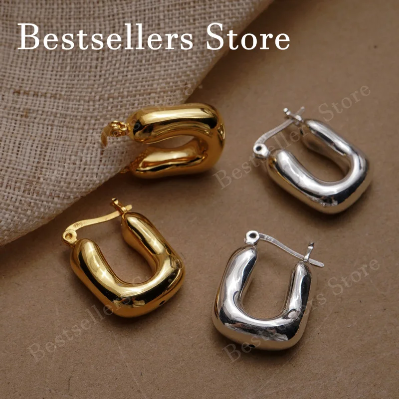New 925 Sterling Silver / Gold-Plated  Oversized U-Shaped Hoop Earrings Fashion Women's Charm Jewelry Wedding Gift Party