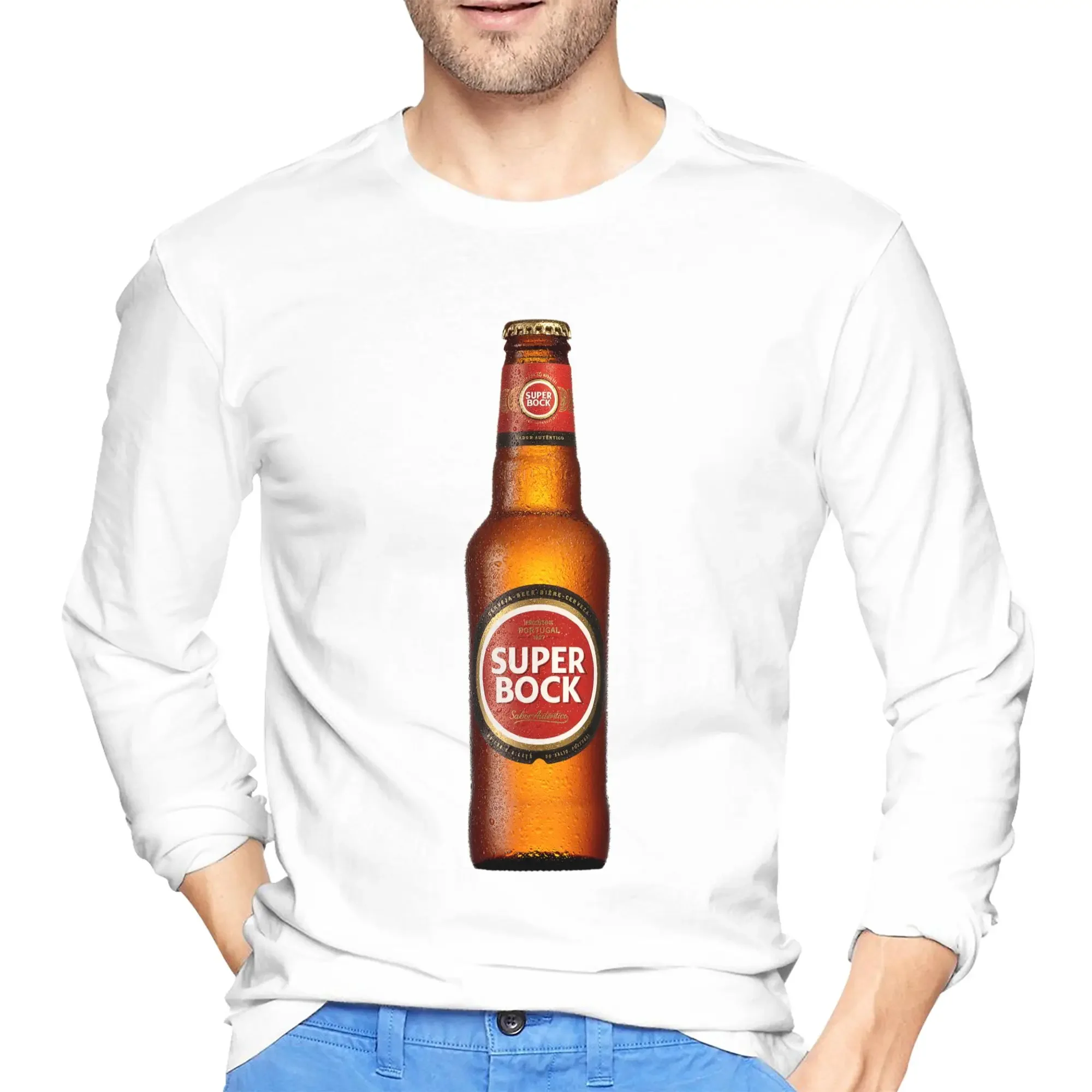 

Super bock Men's Long Sleeved T-shirt Breathable Round Neck T shirts Spring and Autumn Men tops