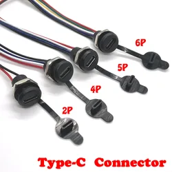 1PCS 2Pin - 6Pin USB-C Connector Type-C Waterproof with PH 2.0 nut locking Panel mounting TPC Waterproof Fast Charging jack por