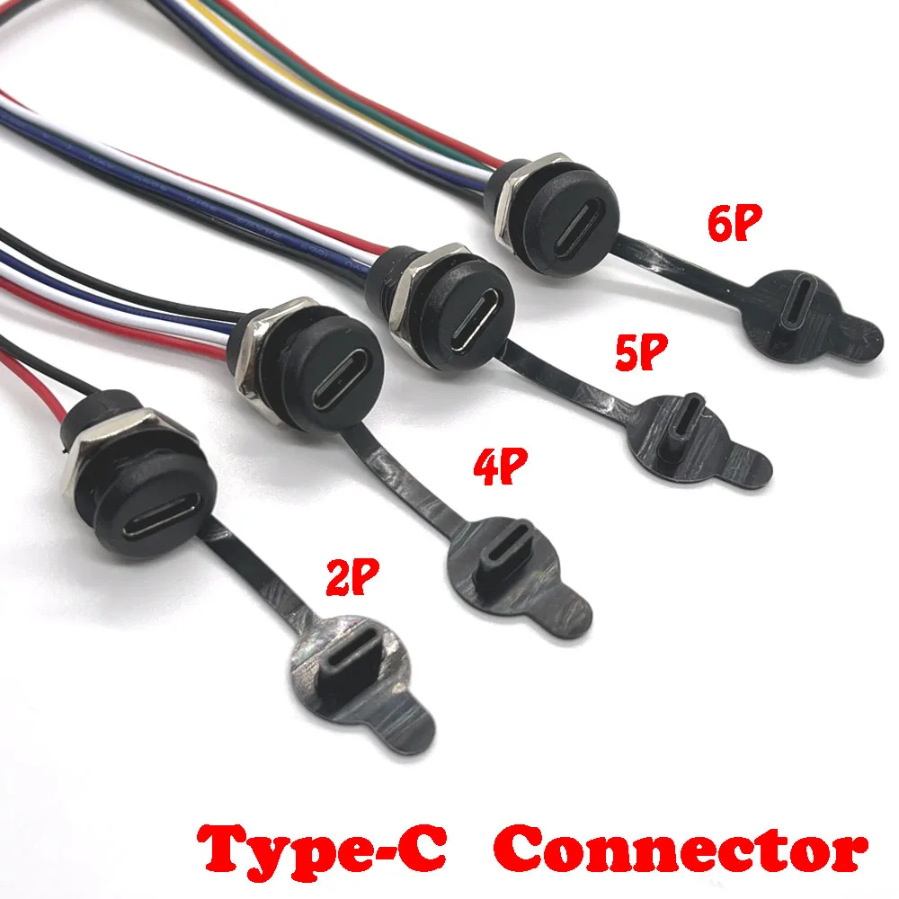 1 SZTUK 2Pin - 6Pin Złącze USB-C Typ-C Wodoodporne z nakrętką PH 2.0 Montaż panelu TPC Wodoodporne gniazdo szybkiego ładowania por