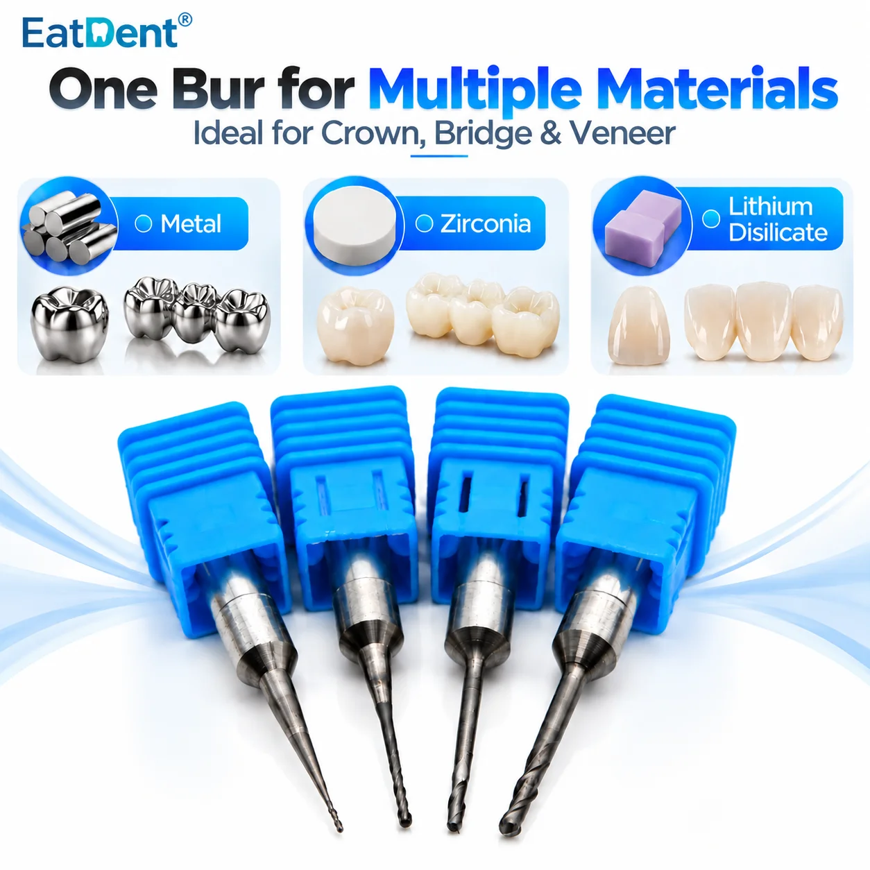 Zirkonzahn Dental Milling Burs Diamond Coated for Zirconia Lithium Disilicate/Emax Glass-ceramic Metal DC D6 Lab Grinding Drills