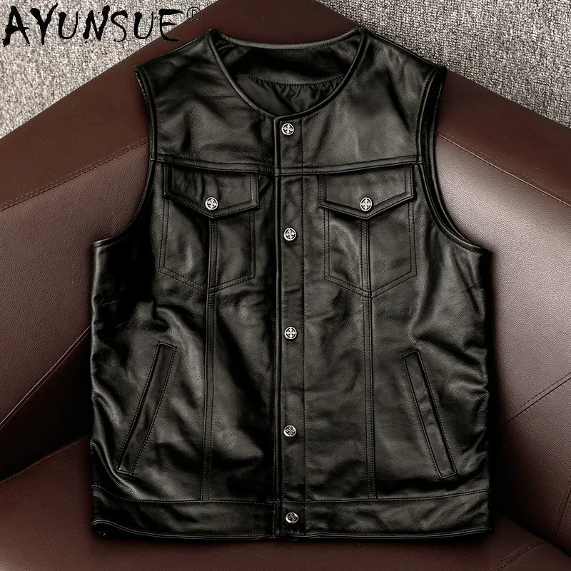 

100% AYUNSUE Cowhide Coat High Quality Men's Jacket Genuine Leather Vest Men Plus Size 4xl Spring Autumn 2024 Chaquetas Hombre