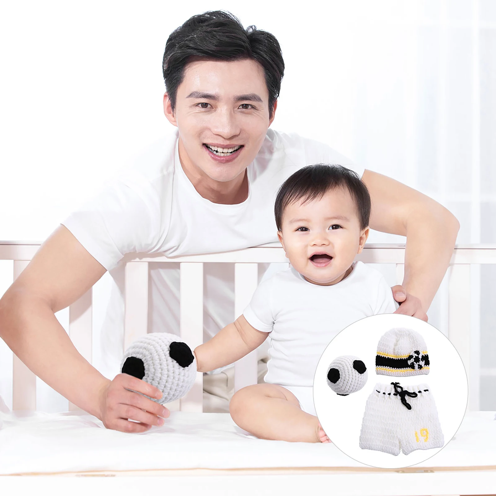 

Boy Knitted Outfits Soccer Photo Set Newborn Props Costumes Kit White Infant Crochet