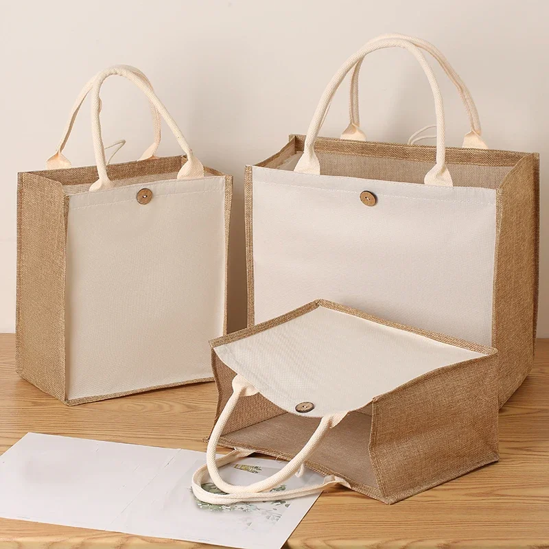 Tote Bag met grote capaciteit DIY Top Handle Jute Faux Jute Handtas voor winkelen Kruidenier Picknick Dag uit Strandtasje Dames