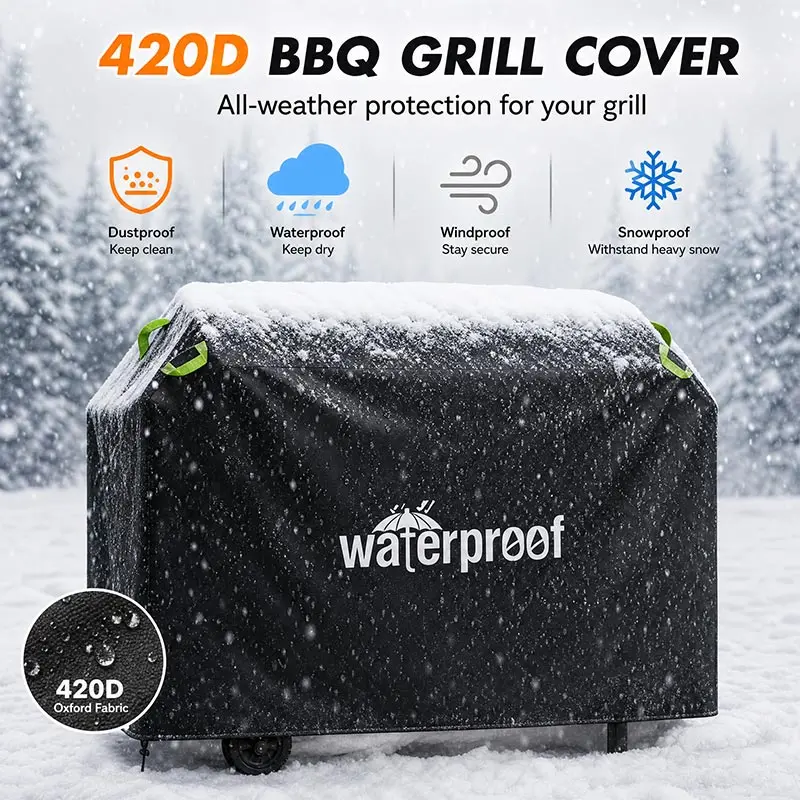 420D Rainproof Outdoor Charcoal Grill Cover,Gas Dustproof Oxford Tent Barbecue Cover Waterproof Strips Grill Rack Protective Ove