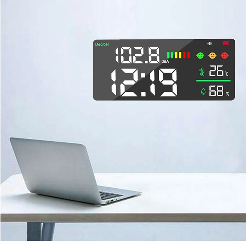 Rechargeable Digital Sound Level Meter Noise Decibel Measuring Meter Range From 1-95Dba Wall-Mounted Large Screen Clock