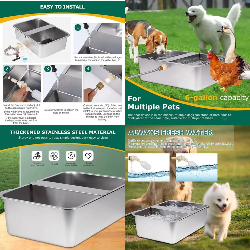 

Large Breed Dog Water Dispenser, Stainless Steel Automatic Pet Bowl, Outdoor-Suitable for Cats, Livestock, and Chickens