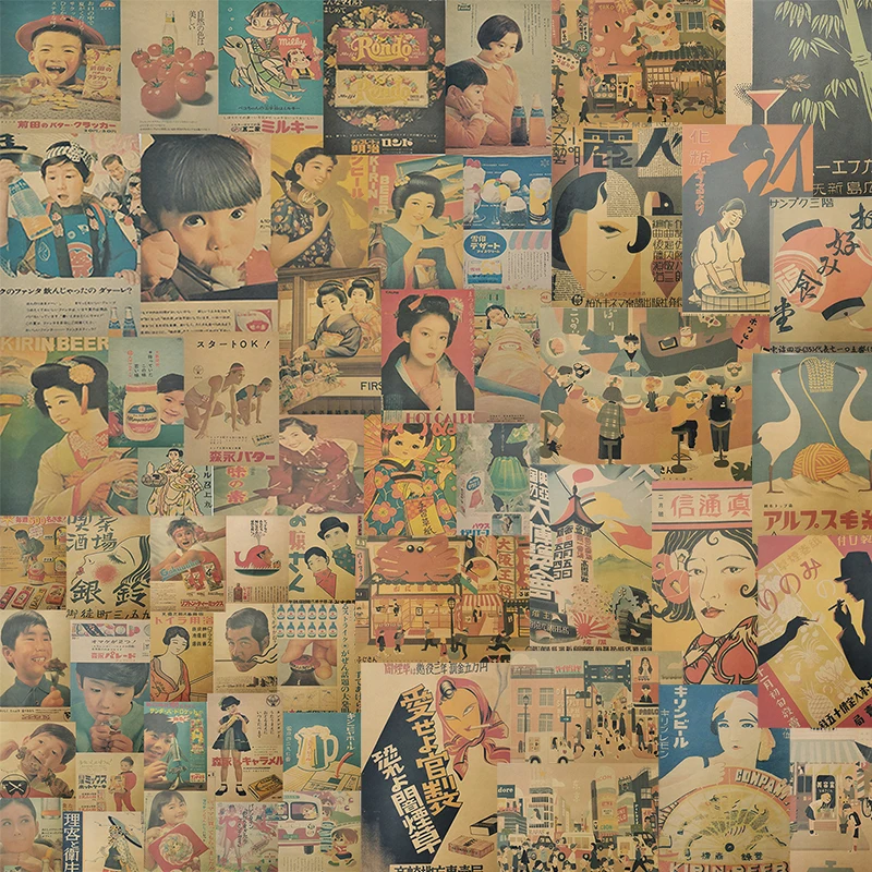 100PCS Vintage Kraft Paper Japanese Showa Poster  Restaurant Sushi Shop Wall Decoration