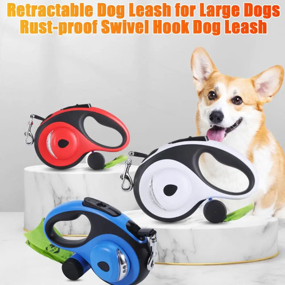 

LED Light Retractable Dog Leash Pet Walking Leash with Poop Bag Dispenser One Button Brake And Lock Pet Training Rope