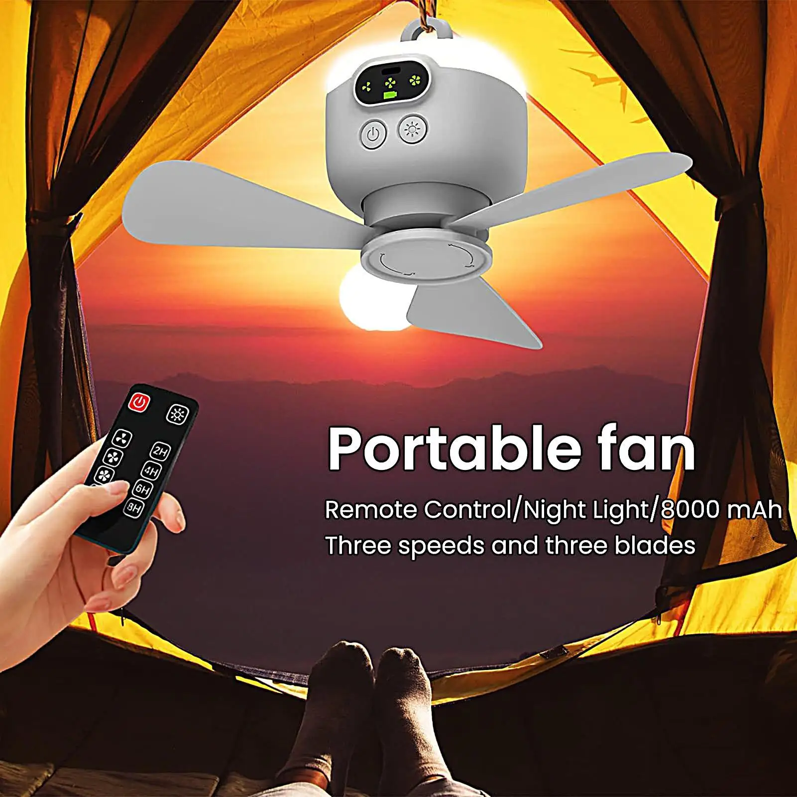 

Вентилятор для кемпинга, 4-скоростной светодиодный вентилятор для палатки, тихий USB перезаряжаемый вентилятор для внутреннего сада, дома, патио, балкона, пляжного автомобиля
