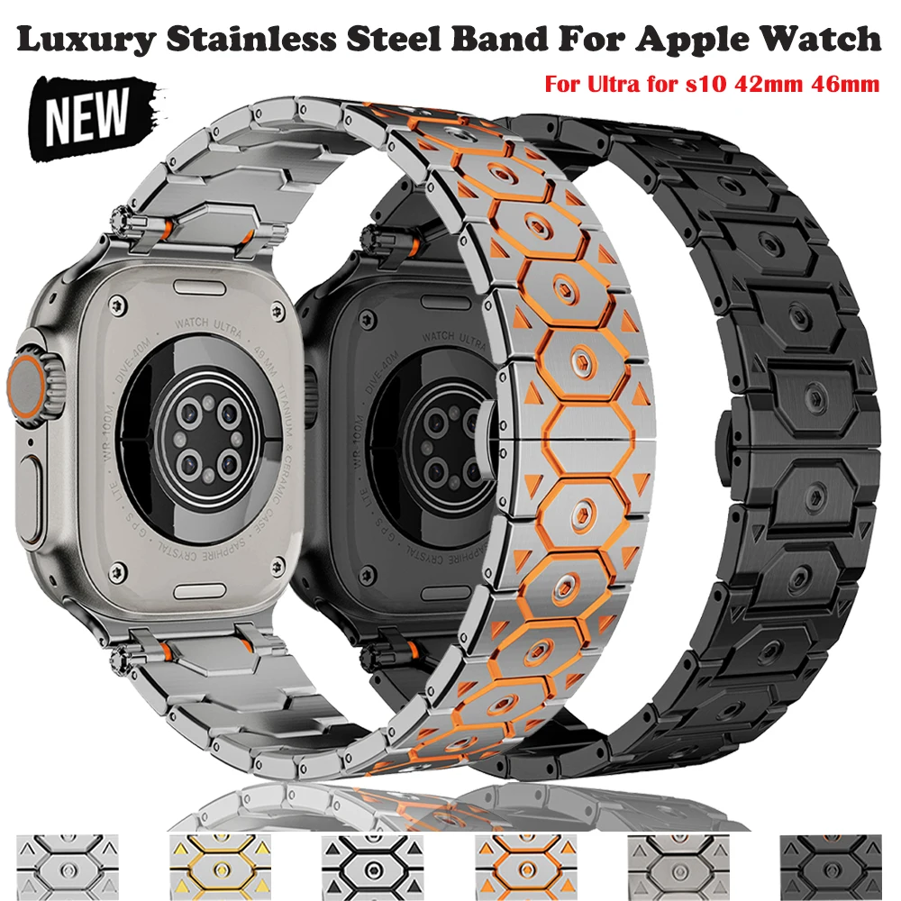 

Ремешок из нержавеющей стали для Apple watch band 10 9 8 7 44 мм 42 мм 46 мм 40 мм 45 мм 41 мм, металлический браслет для iWatch 6 5 4 SE Ultra 49 мм