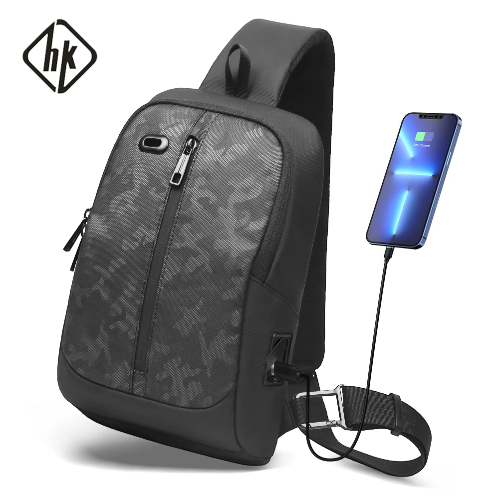 HK New Chest Bag Men Anti-thief Crossbody Bag Waterproof Shoulder Bag With USB Charging Short Trip Travel Pack Bag For Male 7118