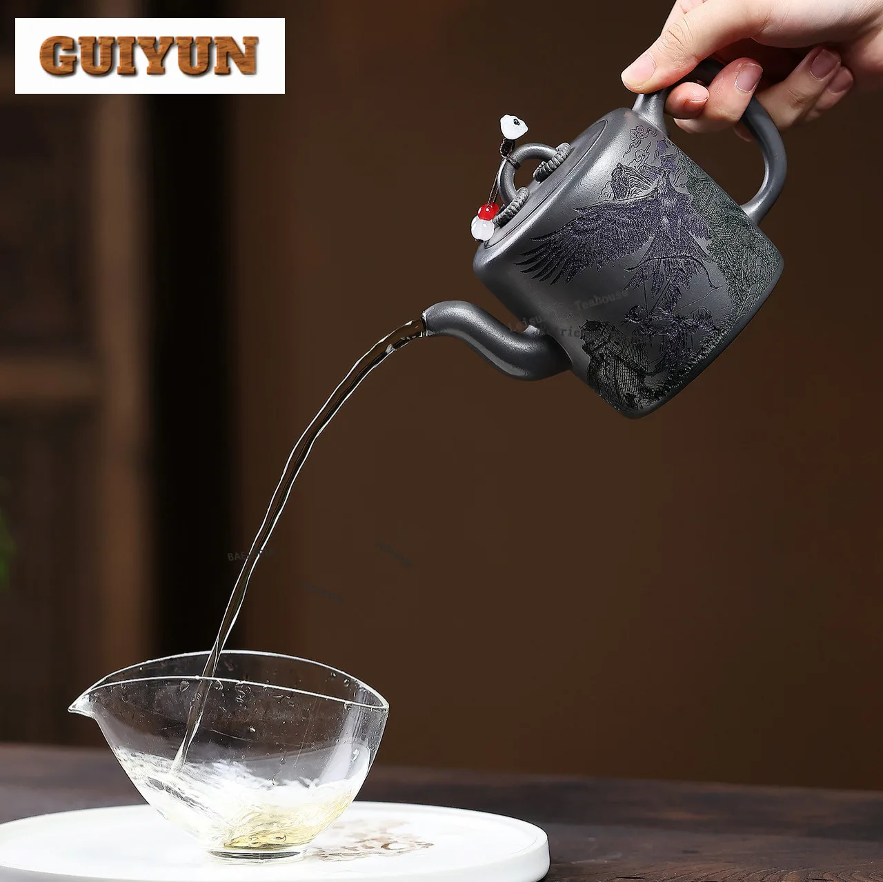 390ml Antique Yixing Purple Clay Teapots Handmade Eagle Strikes The Great Wall Pot Raw Ore Azure Mud Kettle Zisha Tea Set Craft