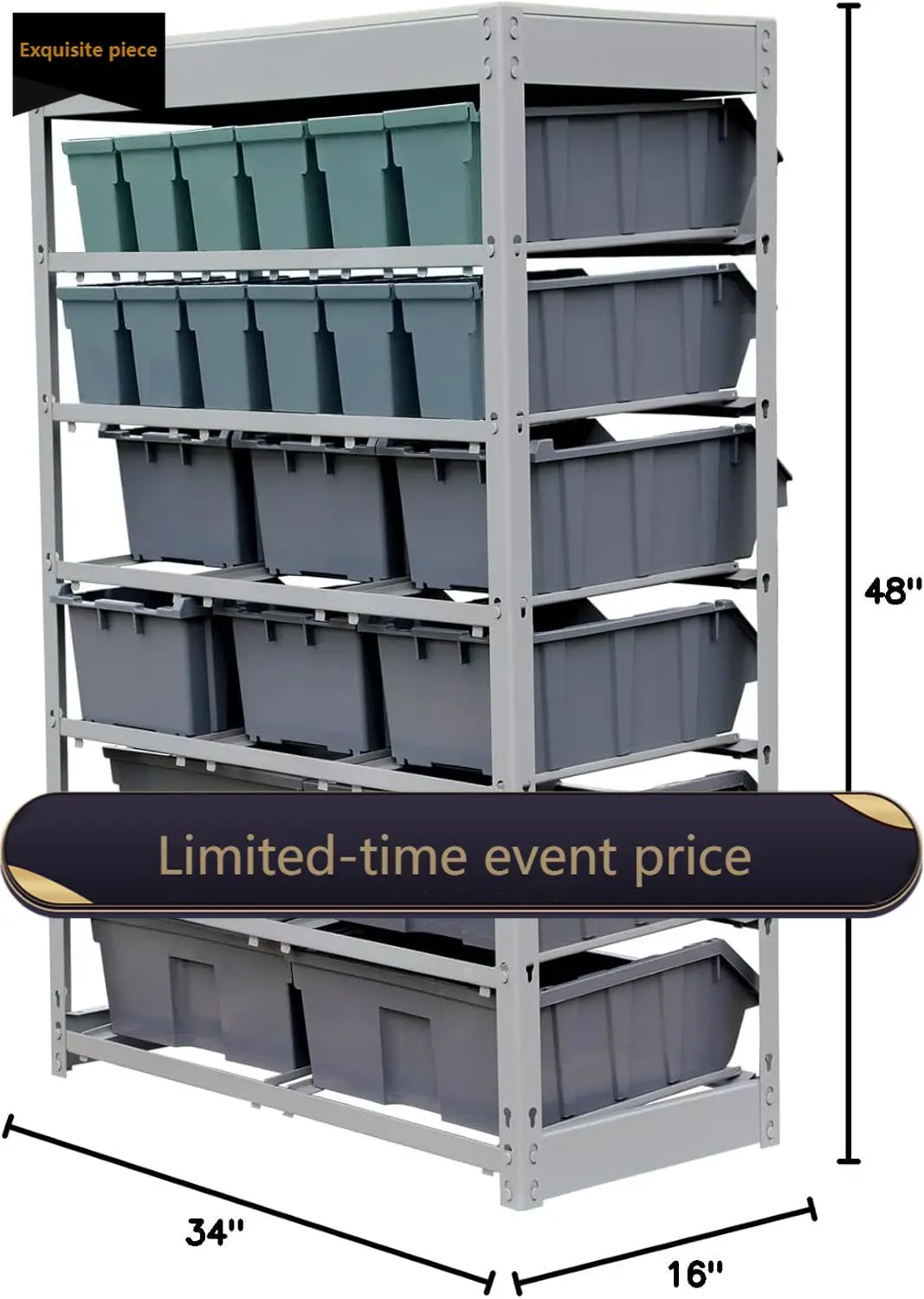 

King's Rack Bin Rack Storage System Heavy Duty Steel Rack Organizer Shelving Unit w/ 22 Plastic Bins in 6 tiers