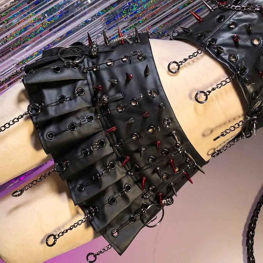 

Kawaii Y2K Веганские кожаные юбки для подростков в стиле гранж Эмо-эко Готические юбки Мода Ворождение Harajuku Ручная работа DIY E-Girls 90-х Панк-рок с шипами