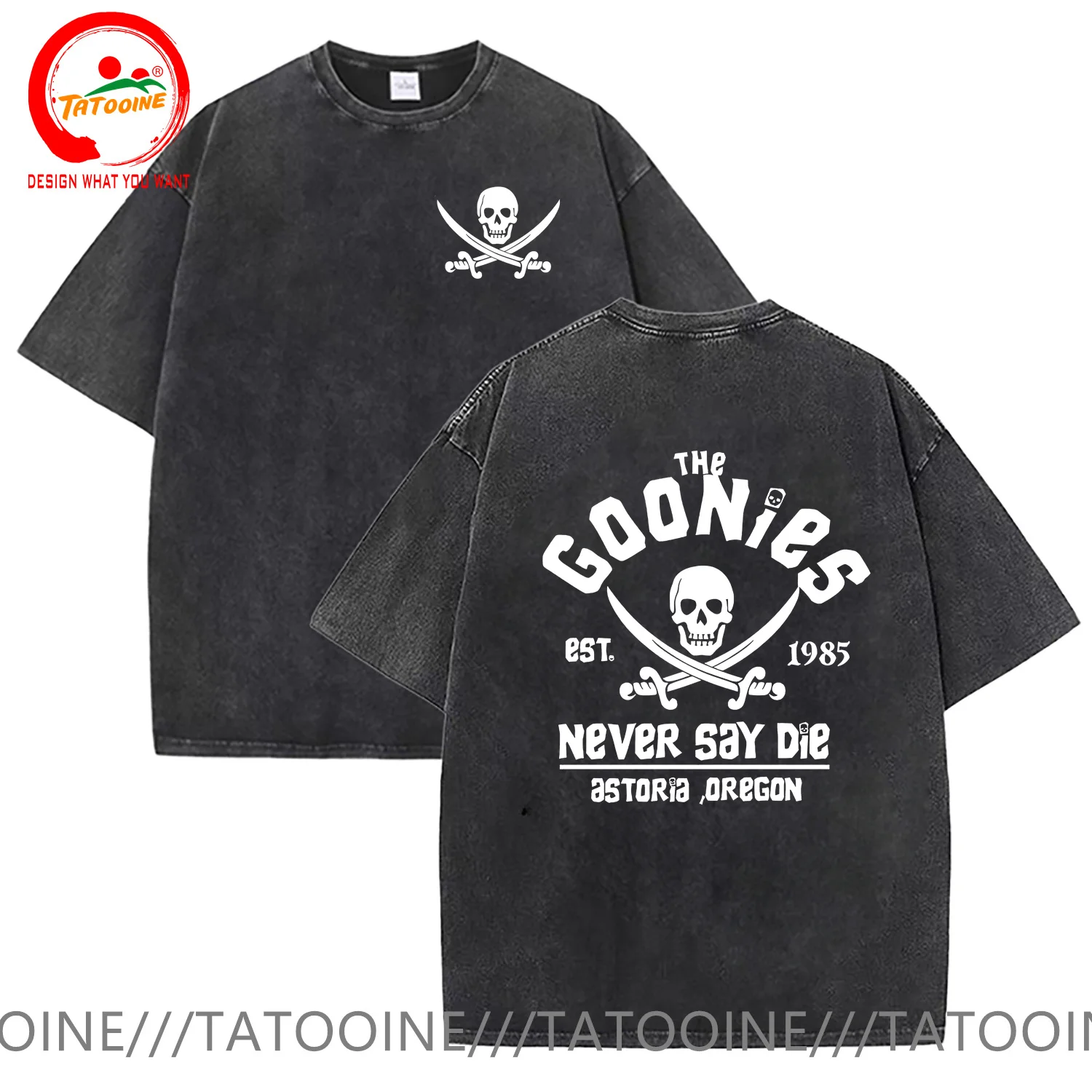 

Vintage Washed Cotton T-Shirt Goonies Print T Shirt Men Pirate Fashion Trendy Tops TShirt Casual Clothes tshirts Hip Hop T-Shirt