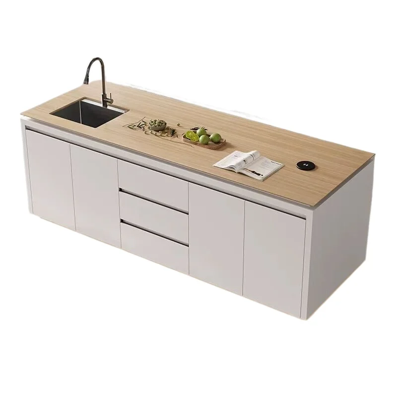 

Light Luxury Island Home Kitchen Wood Grain Laminated Marble Cooking Table