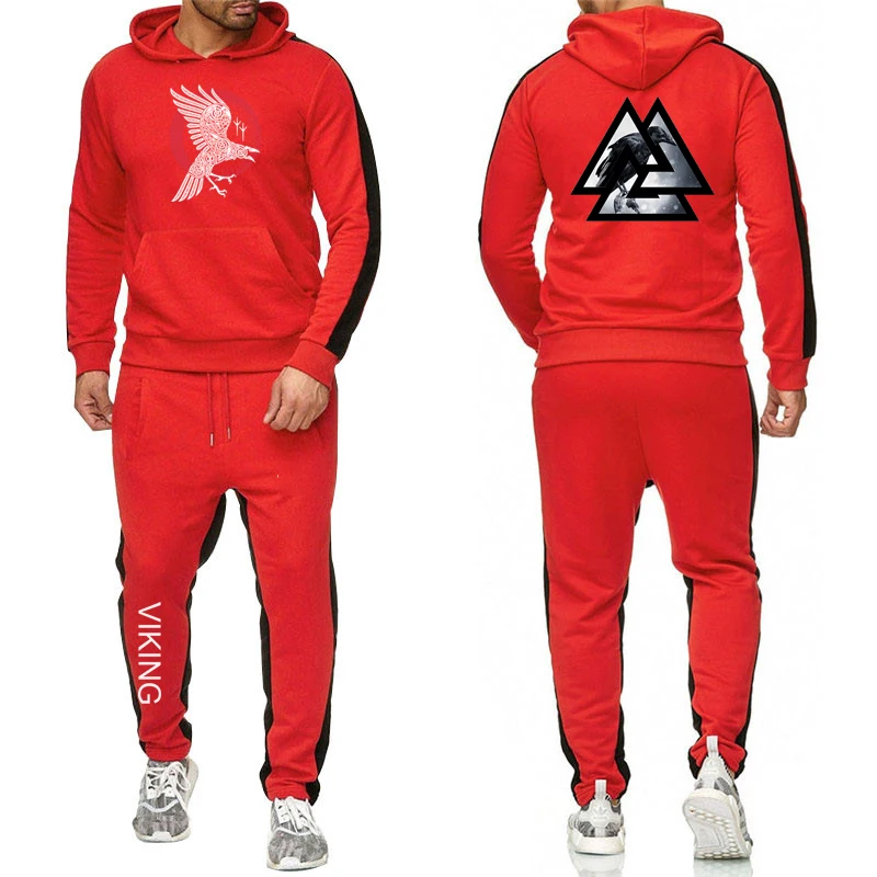 2024 Raven Vikings Männer Trainingsanzug Hoodies Einfarbig Dicken Pullover Lange Hose 2 stück Set Frühling und Herbst Jogger Sport anzug