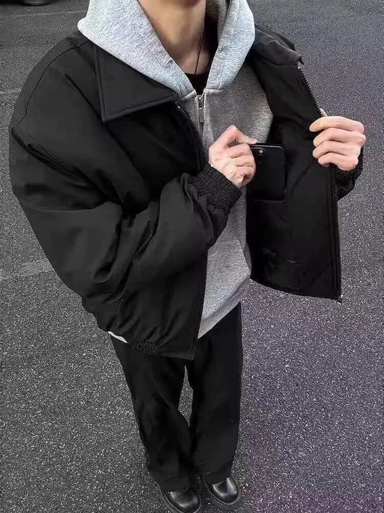 

Thiened Cotton Pilot Jaet Men's Loose ort Sle Warmth Outerwear Youth Faion Ox Cloth Long Sve Zipper Closure