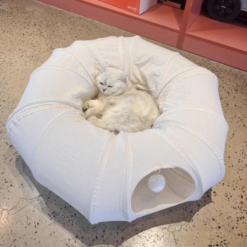 

4-Season Cat Tunnel Washable Kitty Hideaway with Peek Holes Interactive Playhouse for Indoor Cats Cozy Self-Entertainment Toy